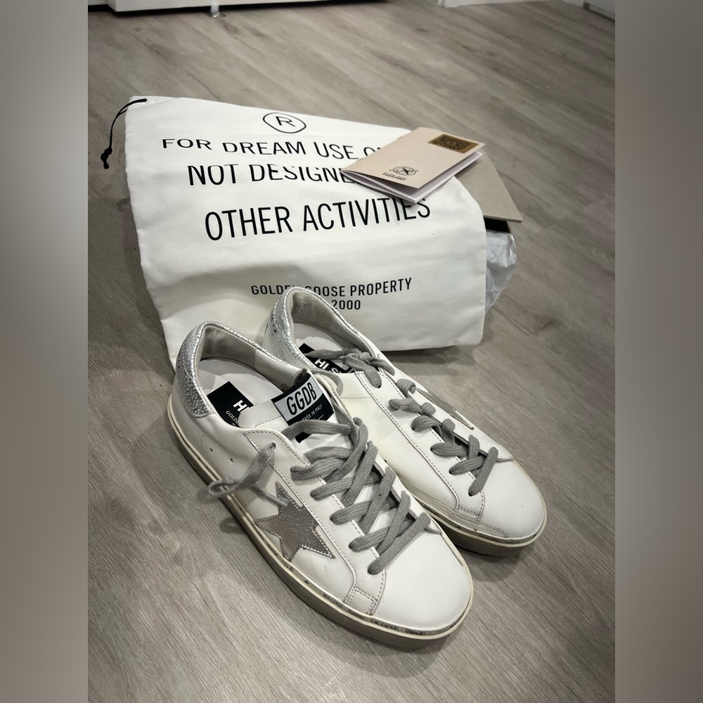 Worn-once Golden Goose Hi Star platform sneakers in white/silver women’s size 9